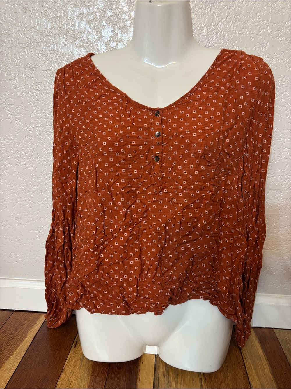 Women’s Rust Printed Button-Front Blouse